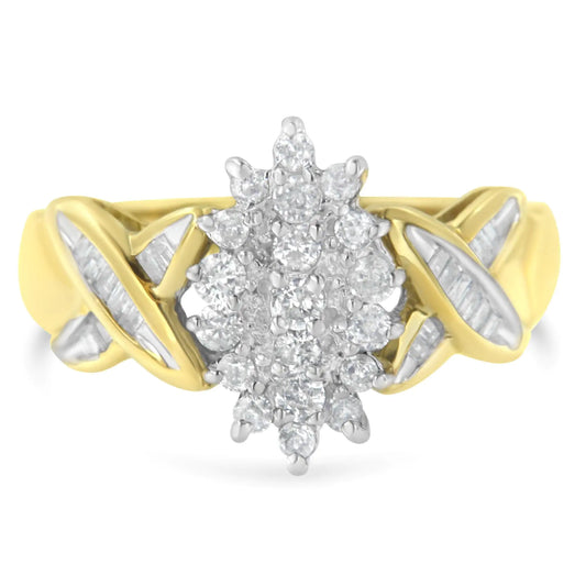 10K Yellow Gold Round And Baguette-Cut Diamond Ring (1/2 Cttw, H-I Color, I1-I2 Clarity)