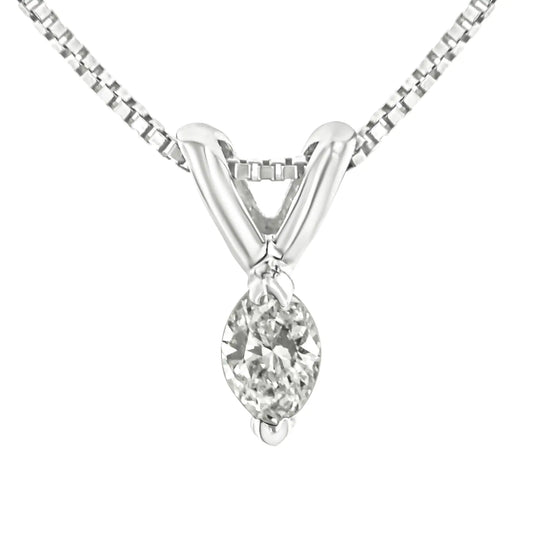 14k White Gold 1/10 Cttw Marquise Diamond Solitaire 18" Pendant Necklace (H-I Color, VS1 Clarity)