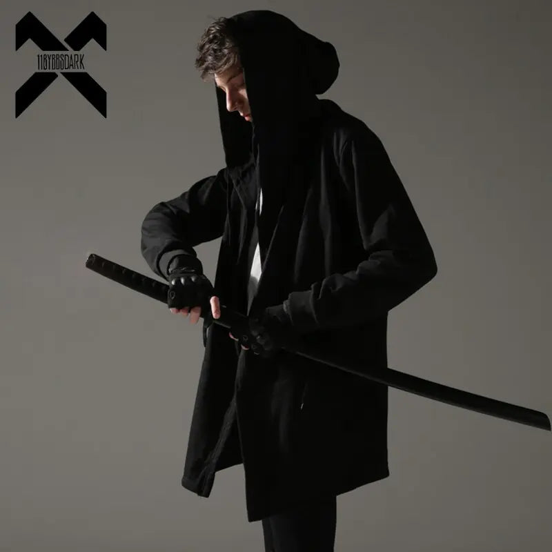 Black Hooded Wizard Trench Coat Windbreaker