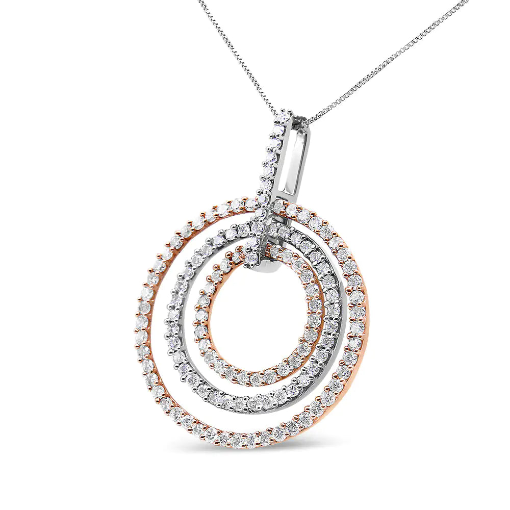 Two-Tone 14K Gold 1 cttw Round Cut Diamond Circle Loop Pendant Necklace (H-I, SI2-I1)