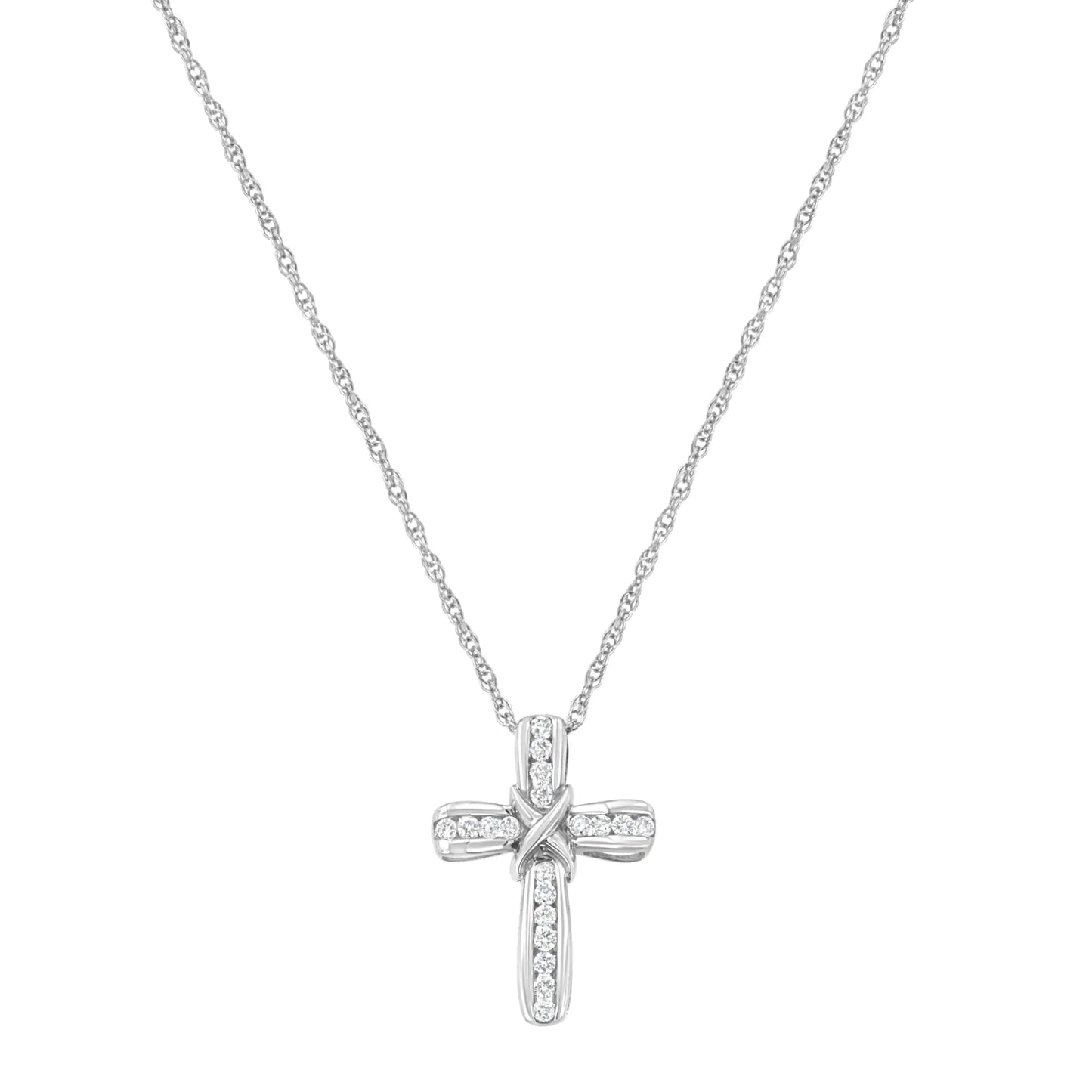 .925 Sterling Silver 1/4 cttw Lab Grown Diamond Cross Pendant Necklace (F-G Color, VS2-SI1 Clarity)