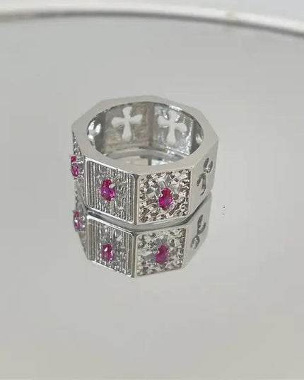 Red Zircon Cross Ring