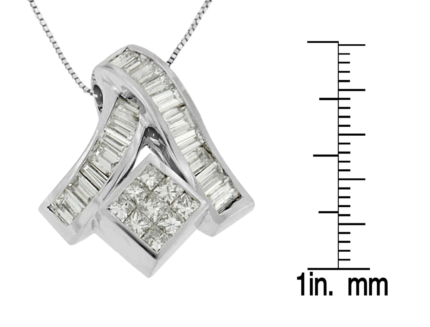 14K White Gold 1 7/8 cttw Princess and Baguette Cut Mixed Geometry Diamond Pendant Necklace (G-H, SI1-SI2)