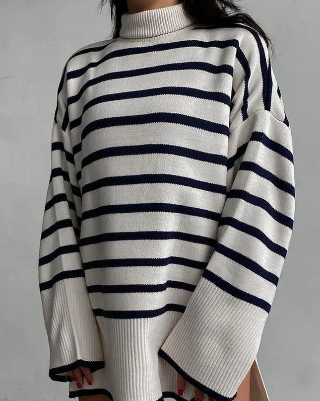 Loose Striped Turtleneck Sweater