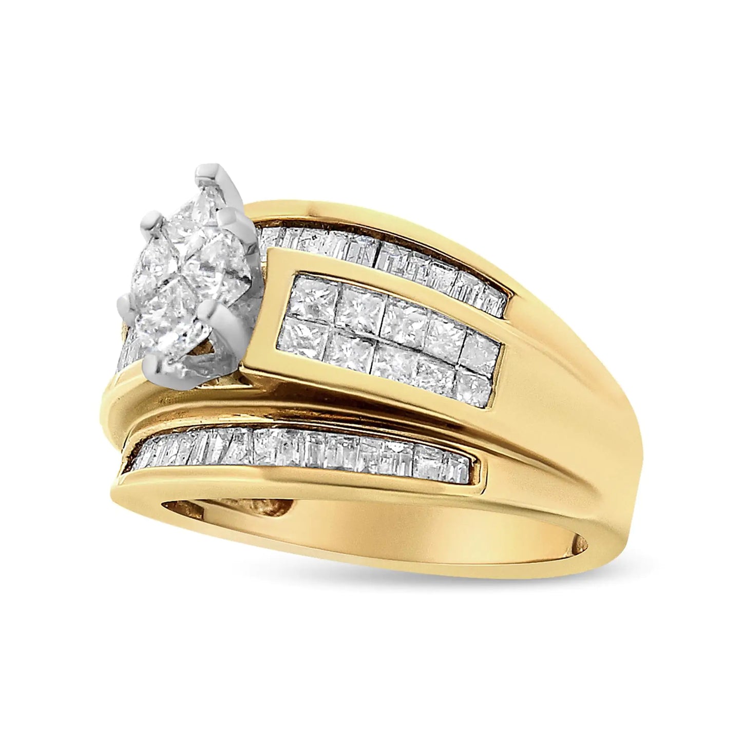 14K Yellow Gold 1 1/2 Cttw Pie, Princess and Baguette-cut Diamond Marquise Shaped Engagement Cocktail Ring Band (H-I Color, I1-I2 Clarity)