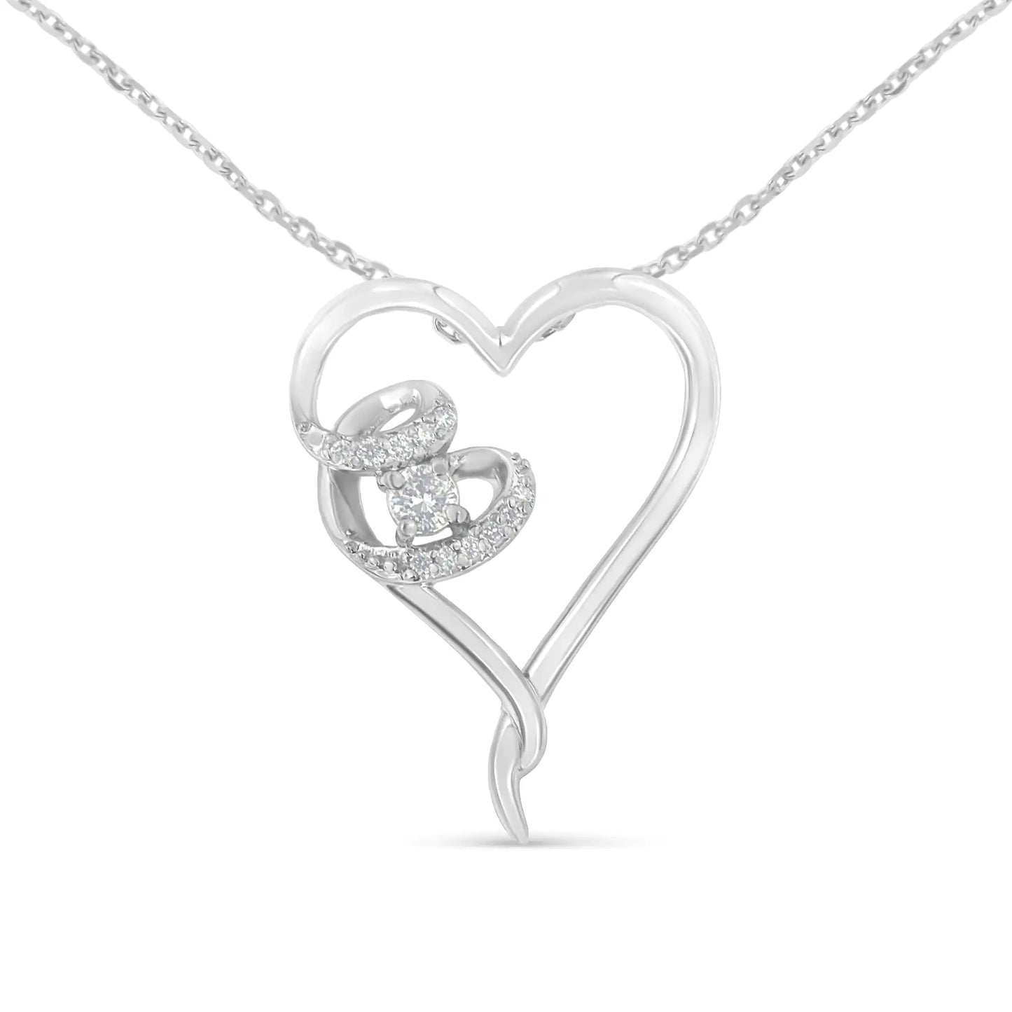 .925 Sterling Silver 1/10 cttw Diamond Heart Pendant Necklace (H-I, I1-I2)