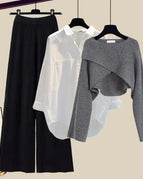 Grey sweater white shirt black / L