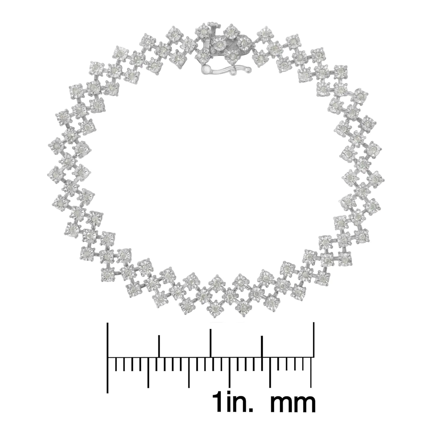 .925 Sterling Silver 1.0 cttw Miracle-Set Round Diamond "Zig Zag" Link Bracelet (I-J Color, I3 Clarity) -7.25