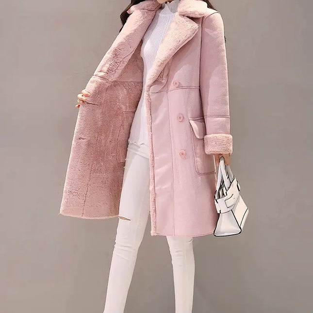 Women's Long Lambswool Coat - Korean Winter Style