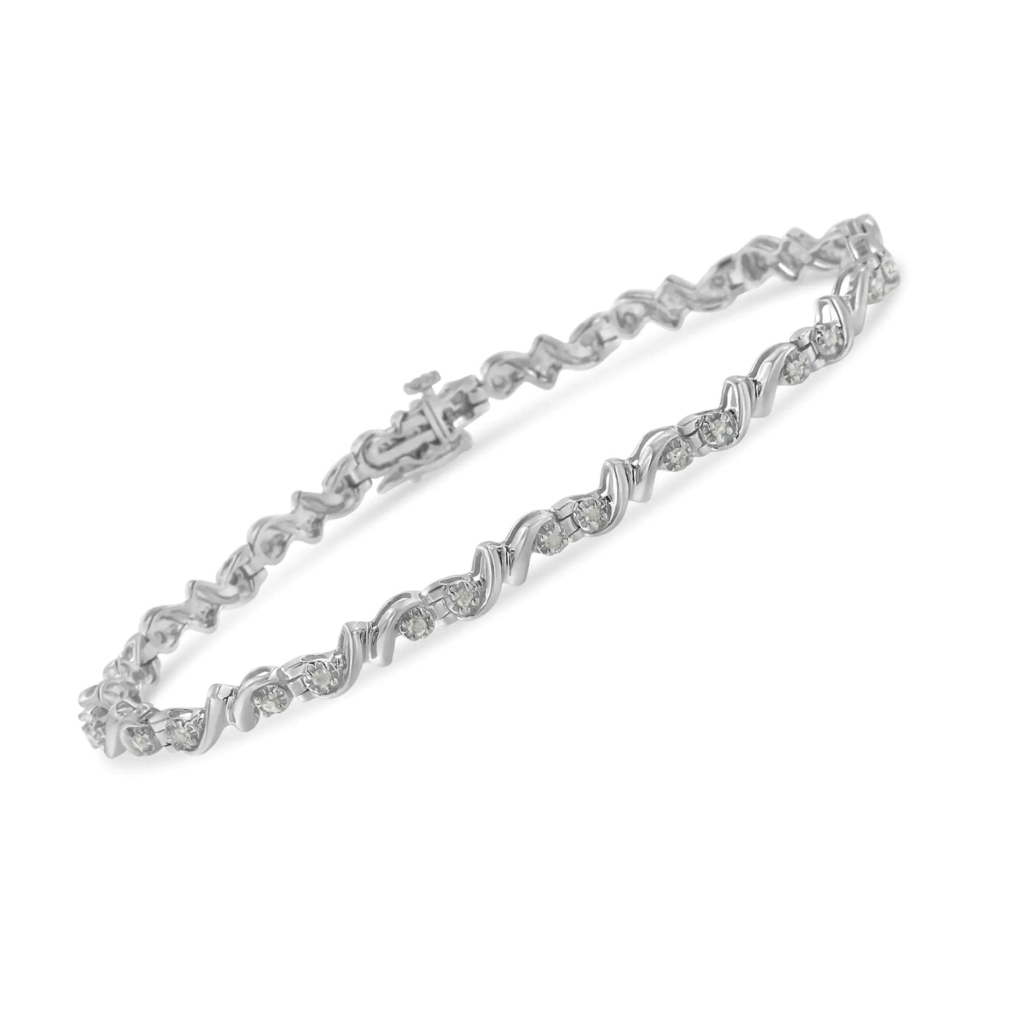 .925 Sterling Silver 1/2 Cttw Diamond Contoured Double Wave Link 7" Tennis Bracelet (I-J Color, I3 Clarity)