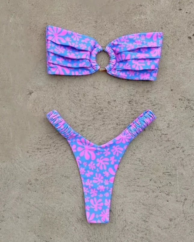 Women's Printed Pleated Bikini