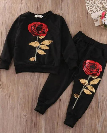 Fashion Girls Kids Rose Flower Outfits