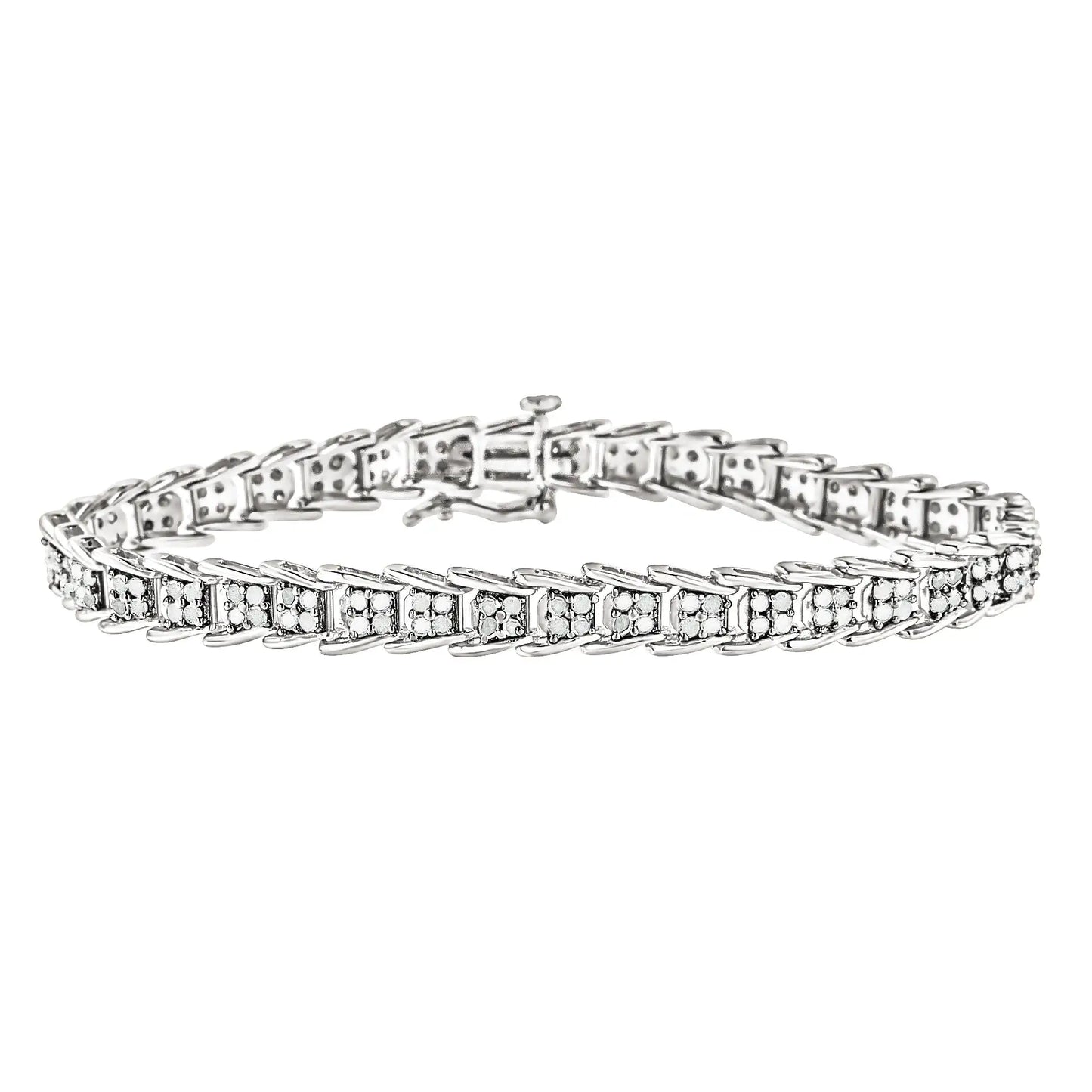 .925 Sterling Silver 2.0 Cttw Diamond Fan-Shaped Fancy Chevron Link Tennis Bracelet (I-J Color, I3 Clarity) - 7"