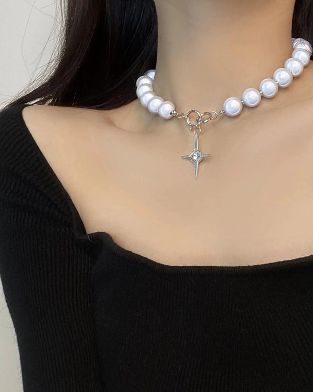 Luminous Pearl Beads Cross Necklace