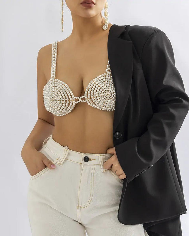 White Beaded Pearl Corset Bra