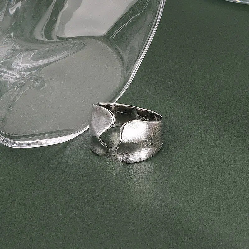 LIVVY Silver Color Irregular Geometric Wave Ring