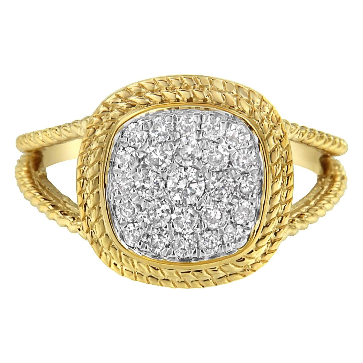 10K Yellow Gold Plated .925 Sterling Silver 1/2 Cttw Diamond Square Cushion Cluster Split Shank Cocktail Ring (J-K Color, I2-I3 Clarity)