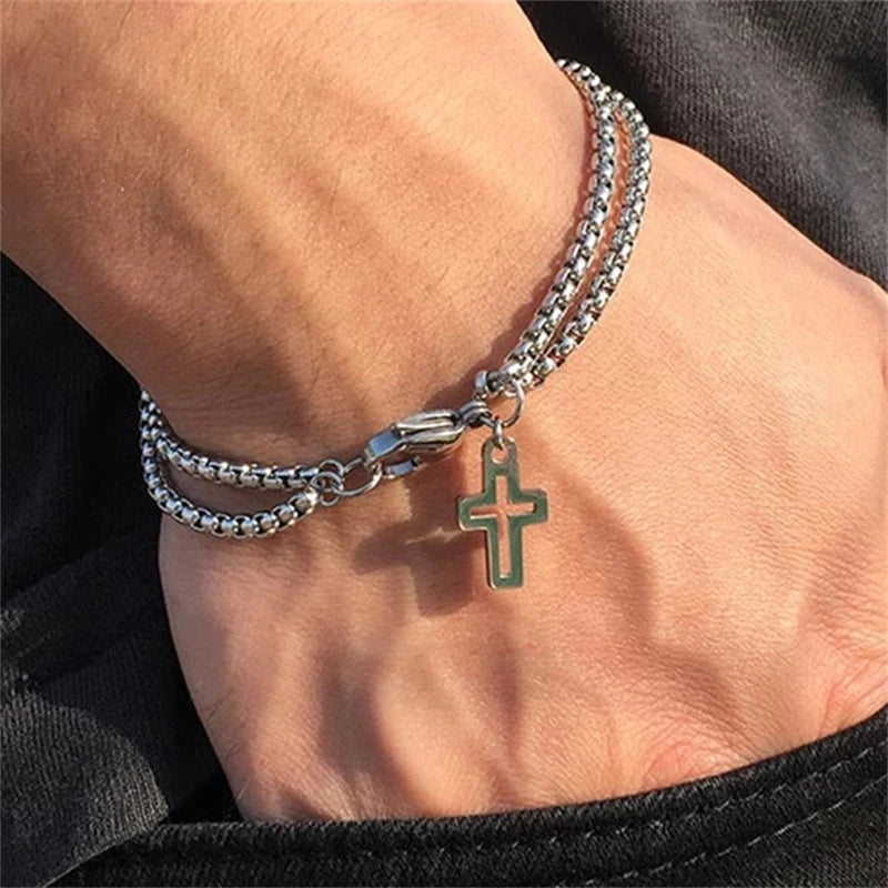 Hollow Double Chain Cross Pendant