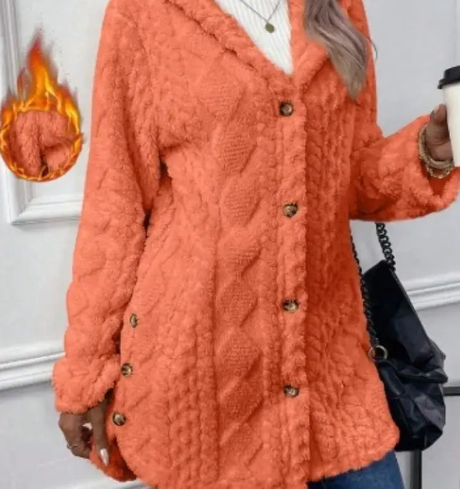 Hooded Button-Up Long Cardigan Coat