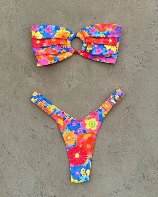 Women's Printed Pleated Bikini