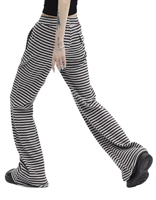 Women's Y2K Striped Knit Drawstring Pants - Low Rise, Wide Leg Lounge Trousers