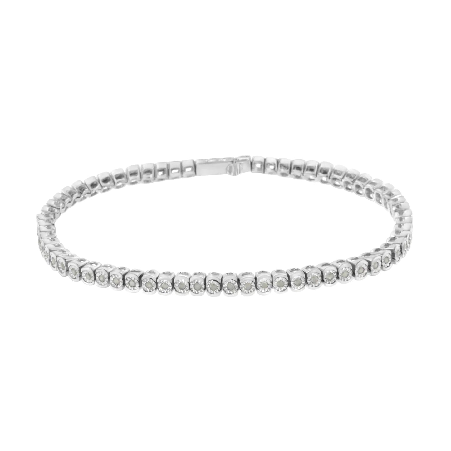 .925 Sterling Silver ½ Cttw Miracle-Set Diamond Round Half Bezel 7” Tennis Bracelet (I-J Color, I2-I3 Clarity)