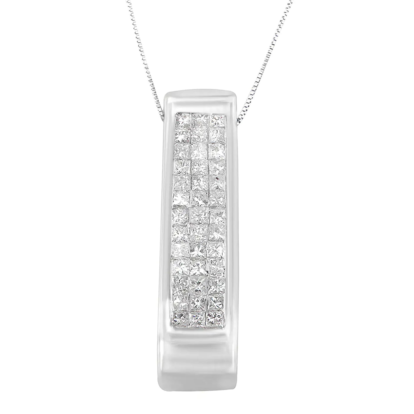 14K Gold 1/2 Cttw Invisible Set Princess Cut Diamond Vertical Bar Block Pendant 18" Necklace (H-I Color, SI2-I1 Clarity)