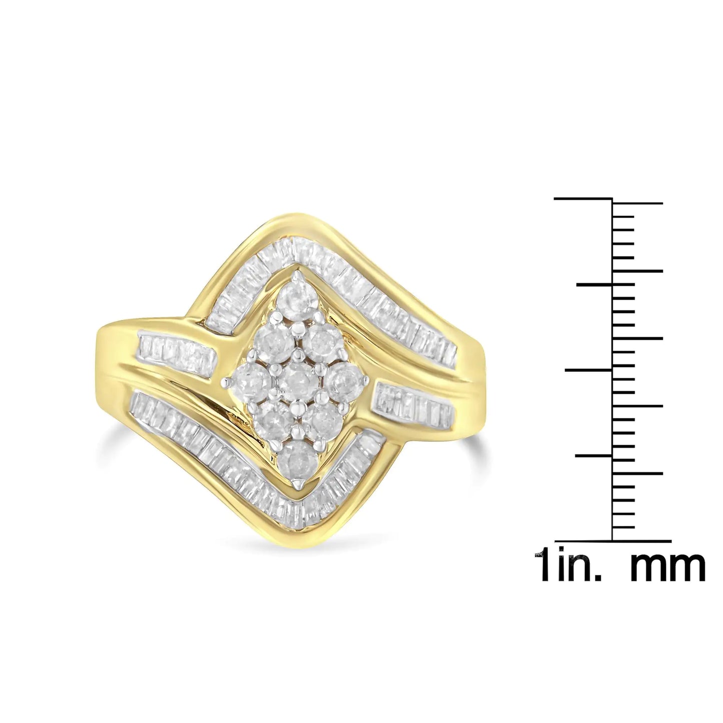 10K Yellow Gold over .925 Sterling Silver Diamond Bypass Cluster Ring (1 Cttw, I-J Color, I2-I3 Clarity)