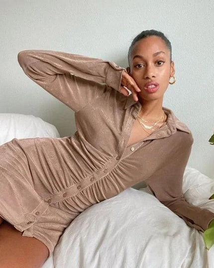 Women Ruched Shirt Dresses