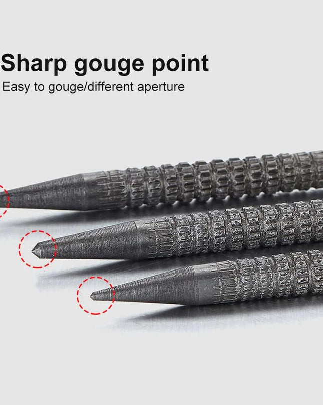 4 Piece Nail Setter & Center Punch Set 4" Wood Metal Super Impact Resistance USA