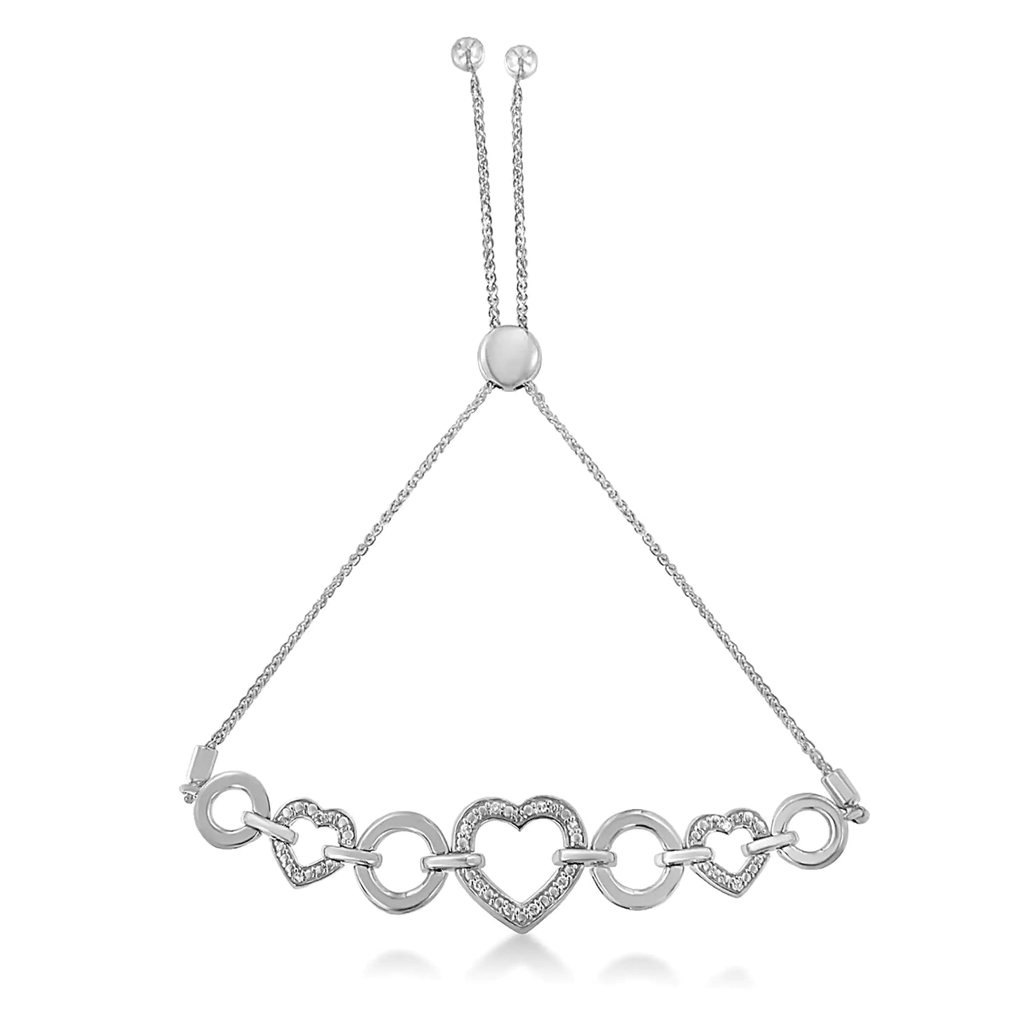 .925 Sterling Silver Diamond Accent Interlinking Triple Heart 4”-10” Adjustable Bolo Tennis Bracelet Bolo Bracelet (H-I Color, I2-I3 Clarity)