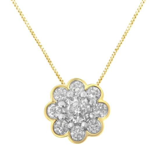 2 Micron 10K Yellow Gold plated .925 Sterling Silver 1/4 cttw Diamond Cluster Pendant Necklace (I-J, I2-I3)