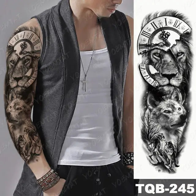 Lions in Gray Shaded Black Tattoos