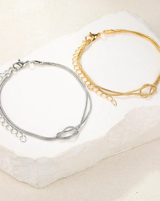 Knotted Gold and Silver Couple Bracelets