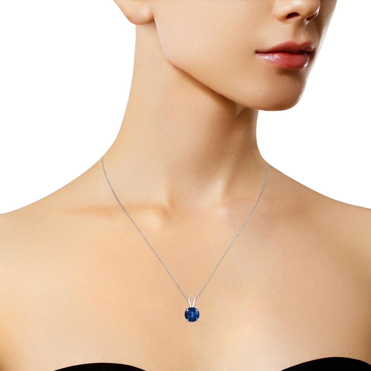 10K White Gold Round Brilliant Cut Lab Grown Blue Diamond 4-Prong Solitaire Pendant Necklace (Blue Color, VS2-SI1 Clarity) - 18"