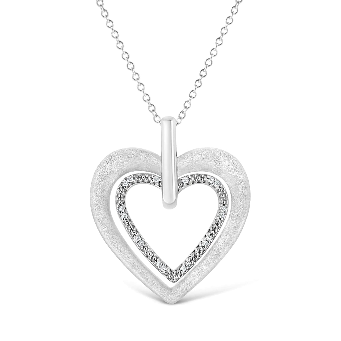 .925 Sterling Silver Prong-Set Diamond Accent Double Heart 18" Pendant Necklace (I-J Color, I1-I2 Clarity)