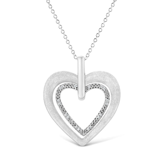 .925 Sterling Silver Prong-Set Diamond Accent Double Heart 18" Pendant Necklace (I-J Color, I1-I2 Clarity)