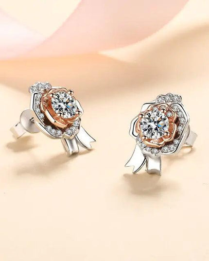Silver Sparkling Rose Stud Earrings