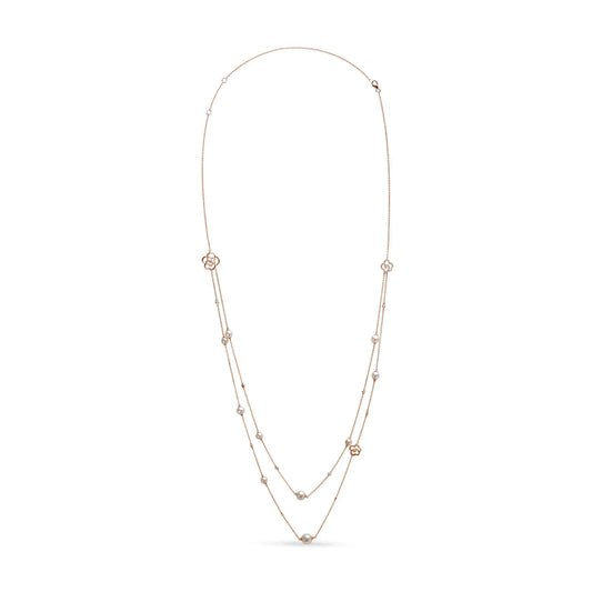 18K Rose Gold 1/2 Cttw Diamond and Freshwater Pearl Double Strand Station Necklace  (G-H Color, SI1-SI2 Clarity) - Adjustable up to 16" to 20"