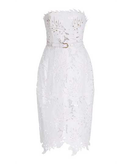White Midi Dress Flower Cut-Out Elegant Celebrity Party Dress