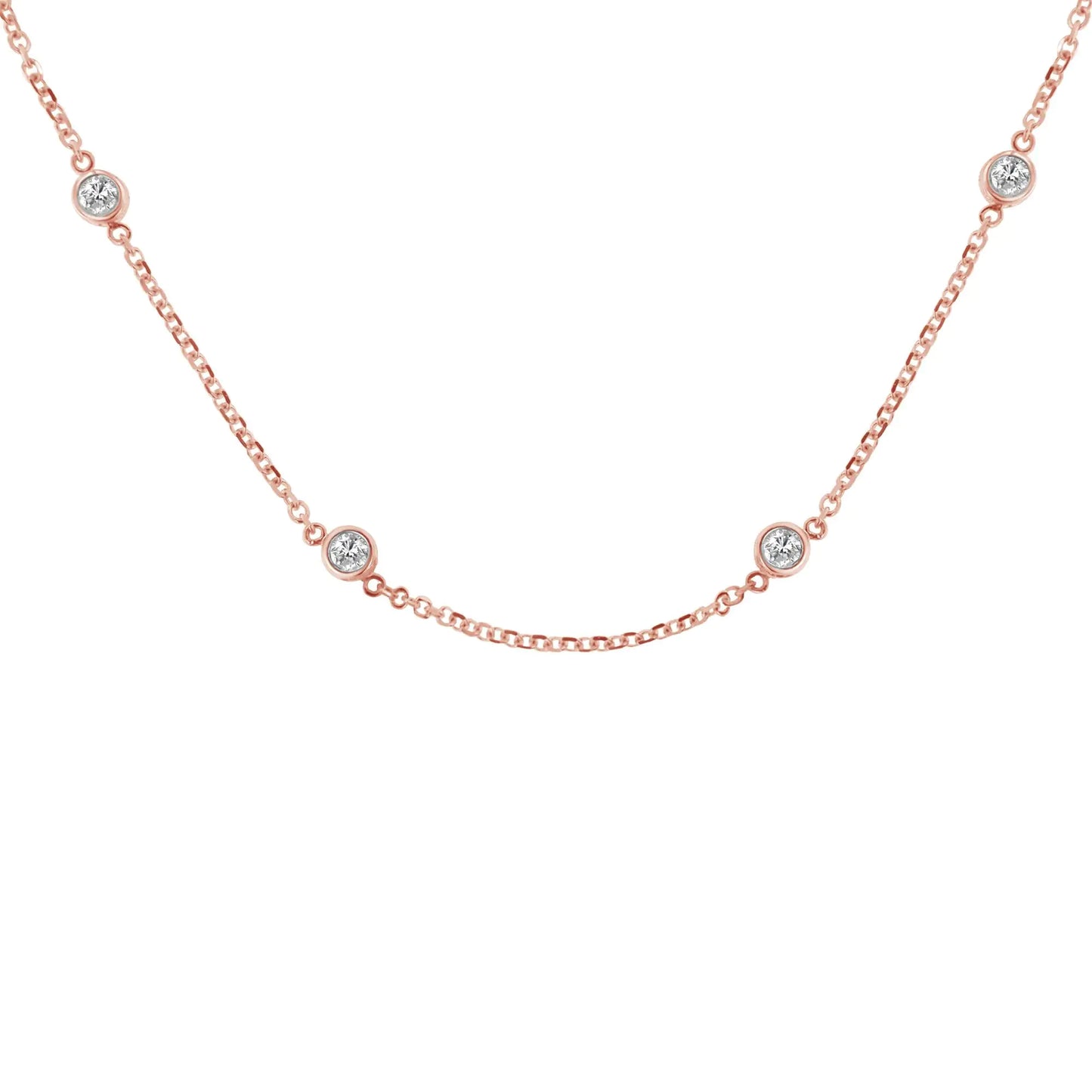 14K Gold 1ct TDW Diamond Station Necklace (H-I, SI2-I1)