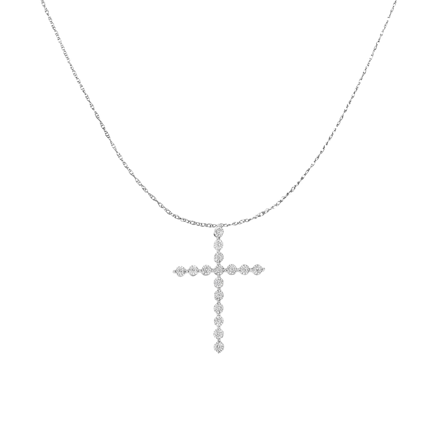 .925 Sterling Silver 1/6 cttw Diamond Cross Pendant Necklace (I-J, I1-I2)