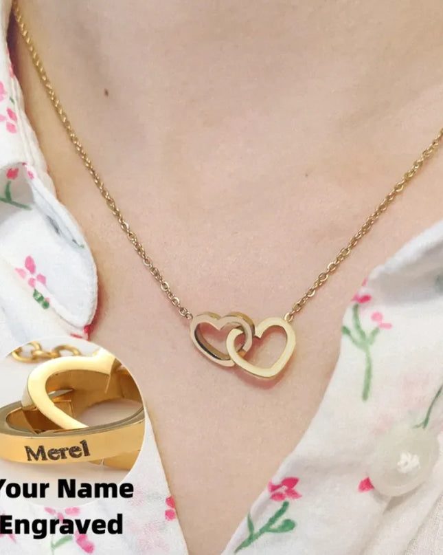 Personalized Double Heart Name Necklace