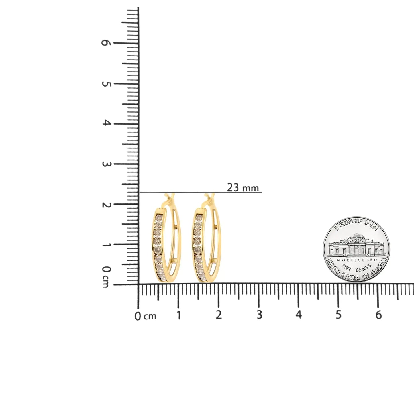 14K Yellow Gold Plated .925 Sterling Silver 1.0 Cttw Channel Set Champagne Diamond Hoop Earrings with Snap Post (K-L Color, I1-I2 Clarity)