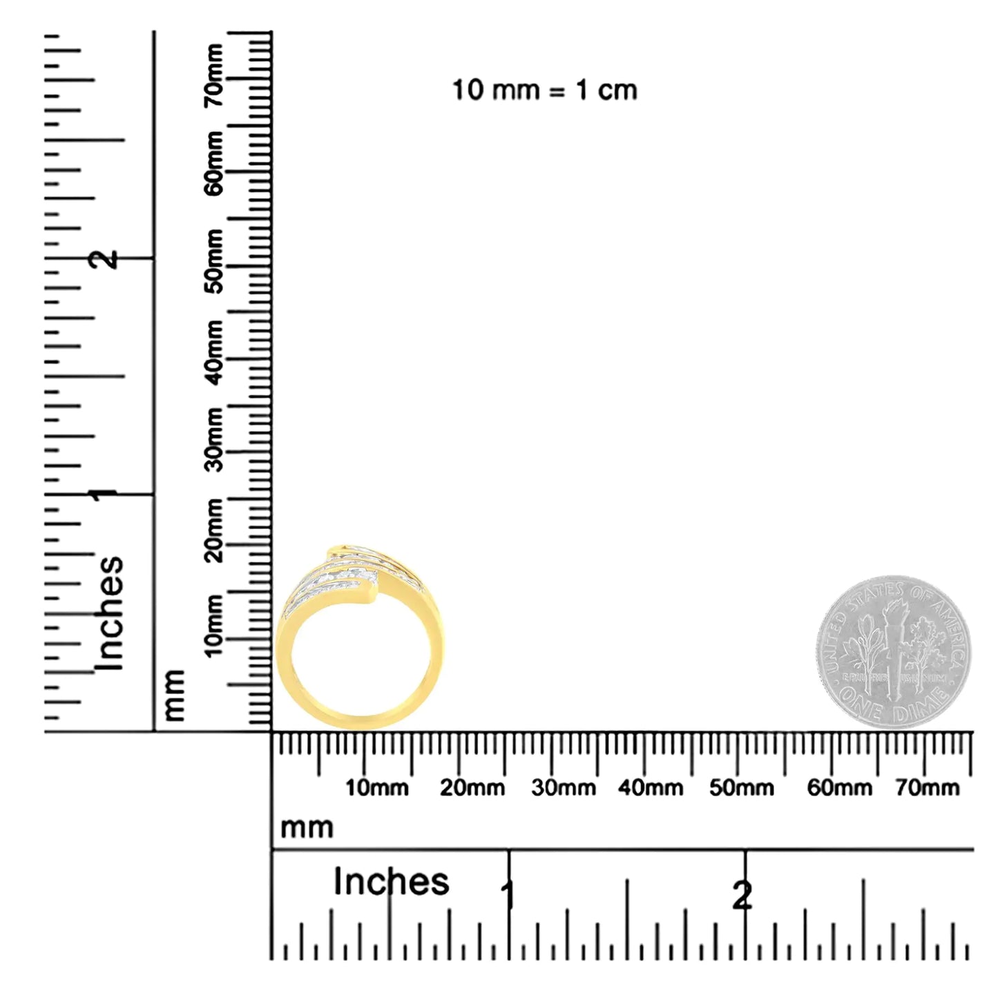 10K Yellow Gold 1 Cttw Round and Baguette-Cut Diamond Multi Row Bypass Ring Band (H-I Color, I1-I2 Clarity)