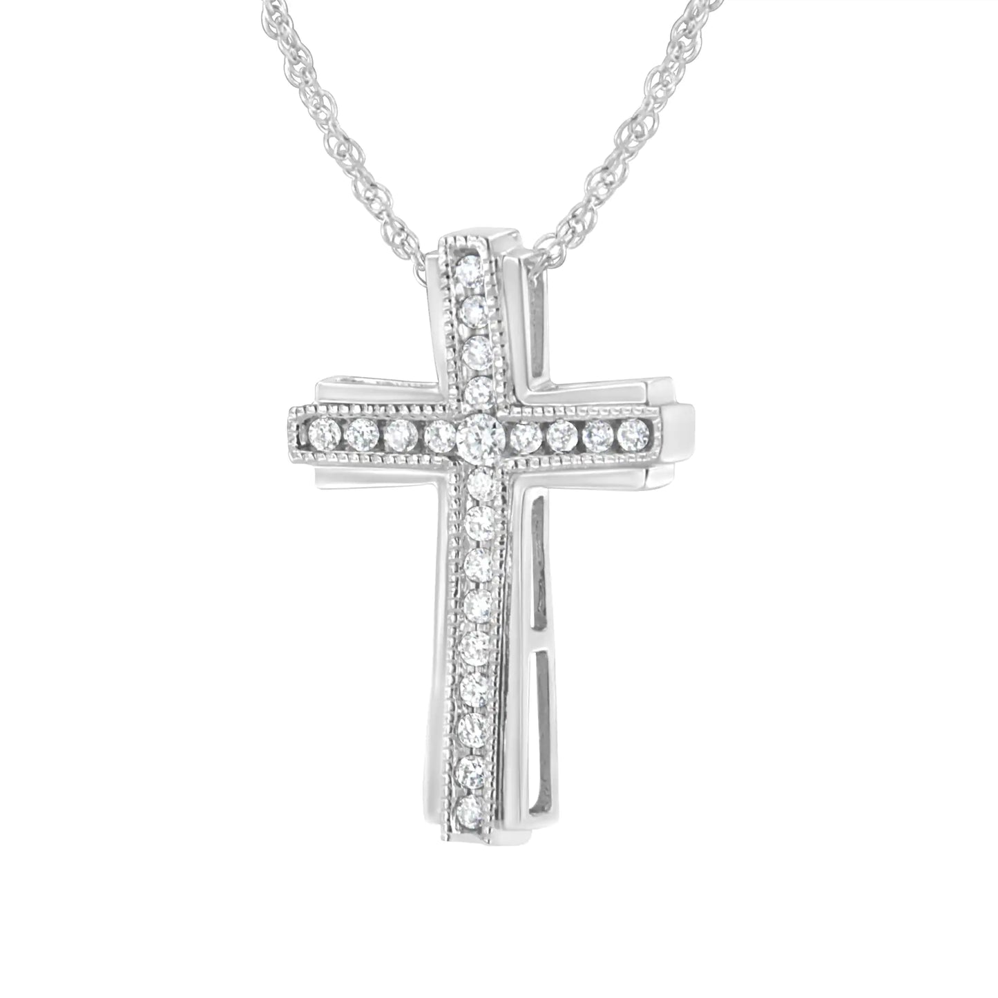 .925 Sterling Silver 1/4 cttw Lab Grown Diamond Cross Pendant Necklace (F-G Color, VS2-SI1 Clarity)