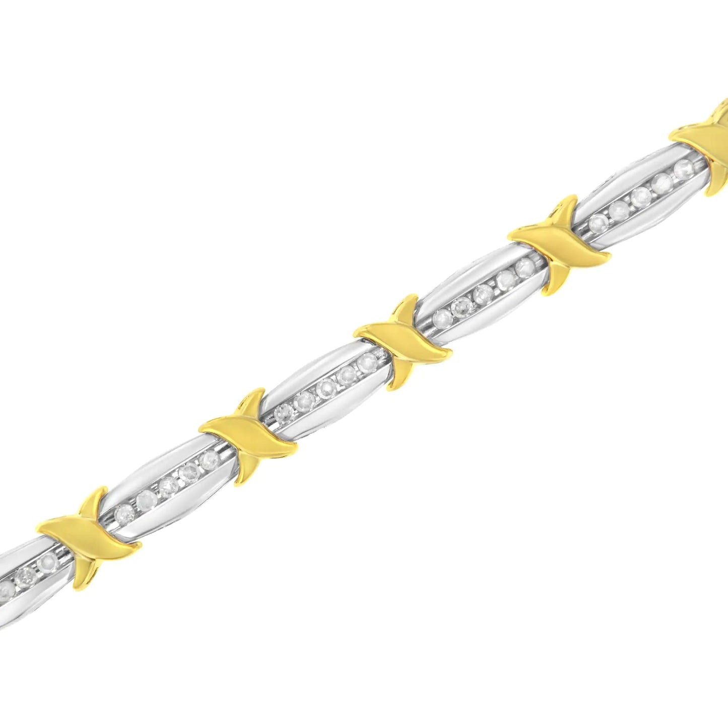 10K Two-Tone Gold Channel Set Diamond X-Link Bracelet (1 cttw, I-J Color, I2-I3 Clarity)