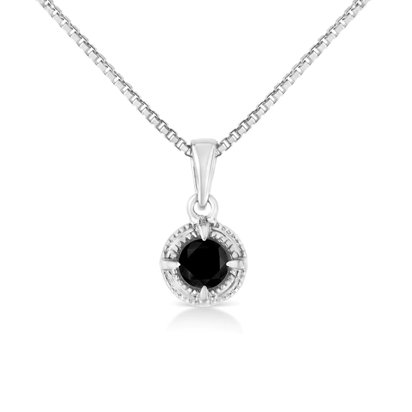 .925 Sterling Silver Treated Color Diamond Solitaire 18" Milgrain Pendant Necklace