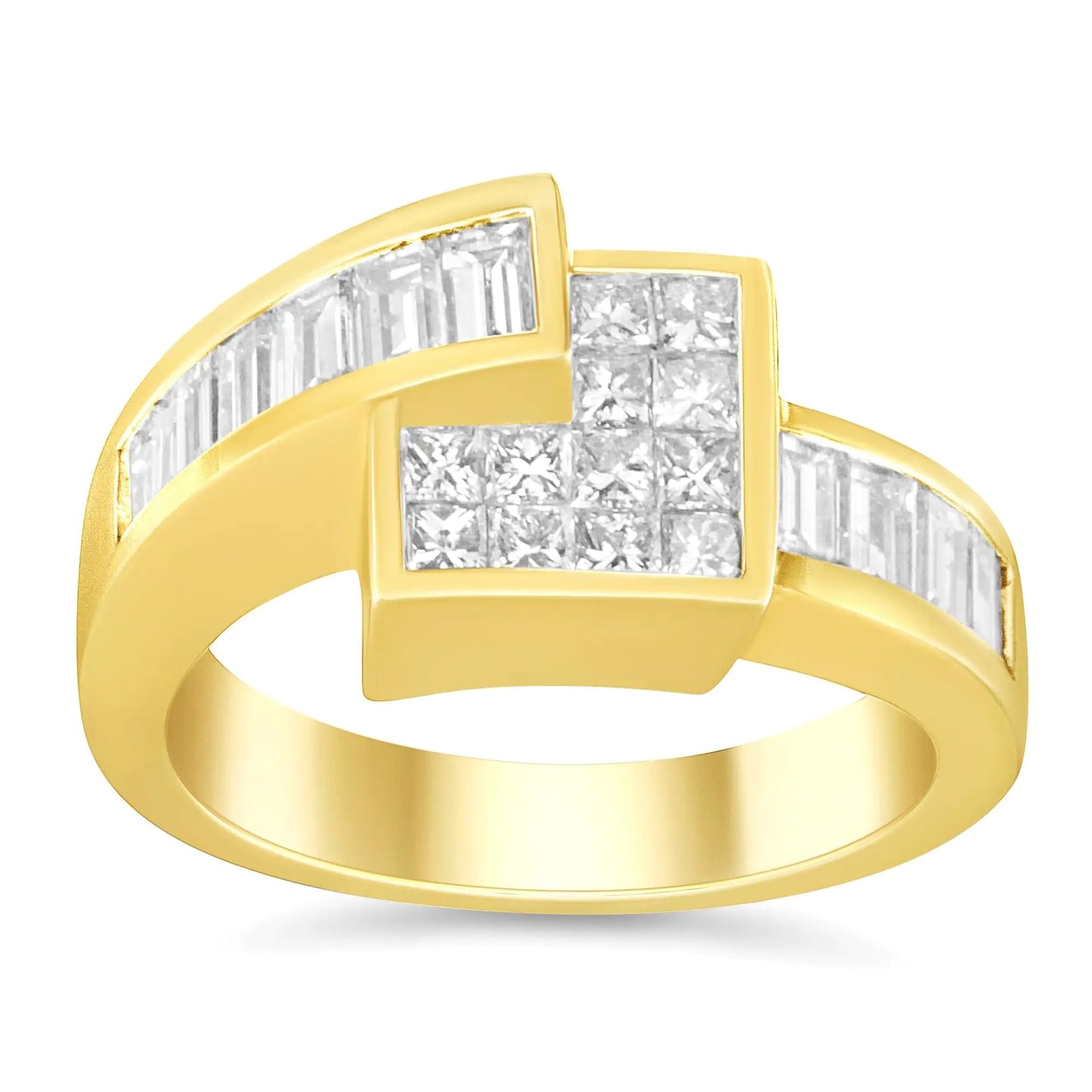 14K Gold 1 1/2 Cttw Channel-Set Princess and Baguette-Cut Diamond Bypass Ring Band (G-H Color, SI2-I1 Clarity)