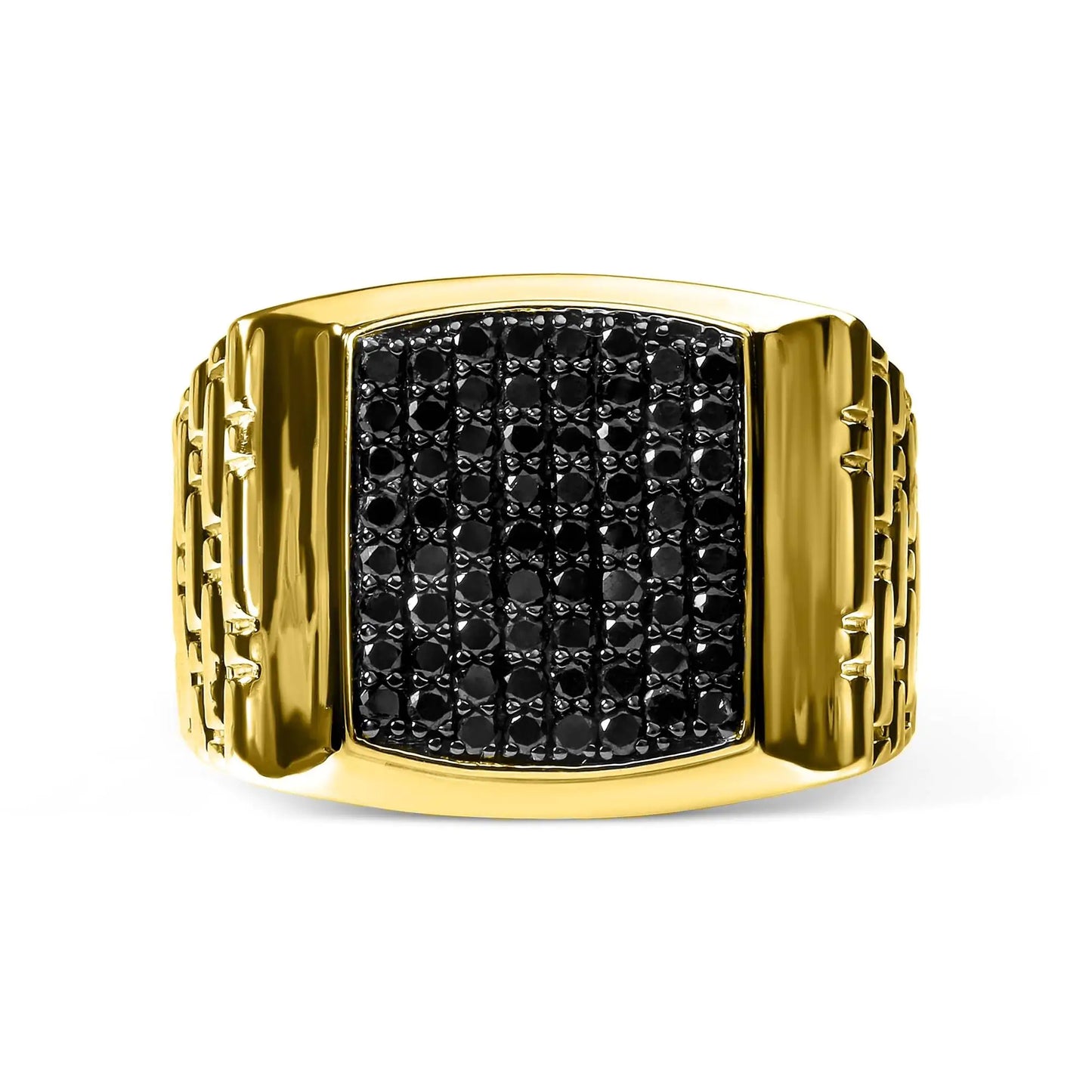 10K Yellow Gold 1 1/4 Cttw Black Diamond Cluster Gent's Band Ring (Treated Black Color, I2-I3 Clarity)